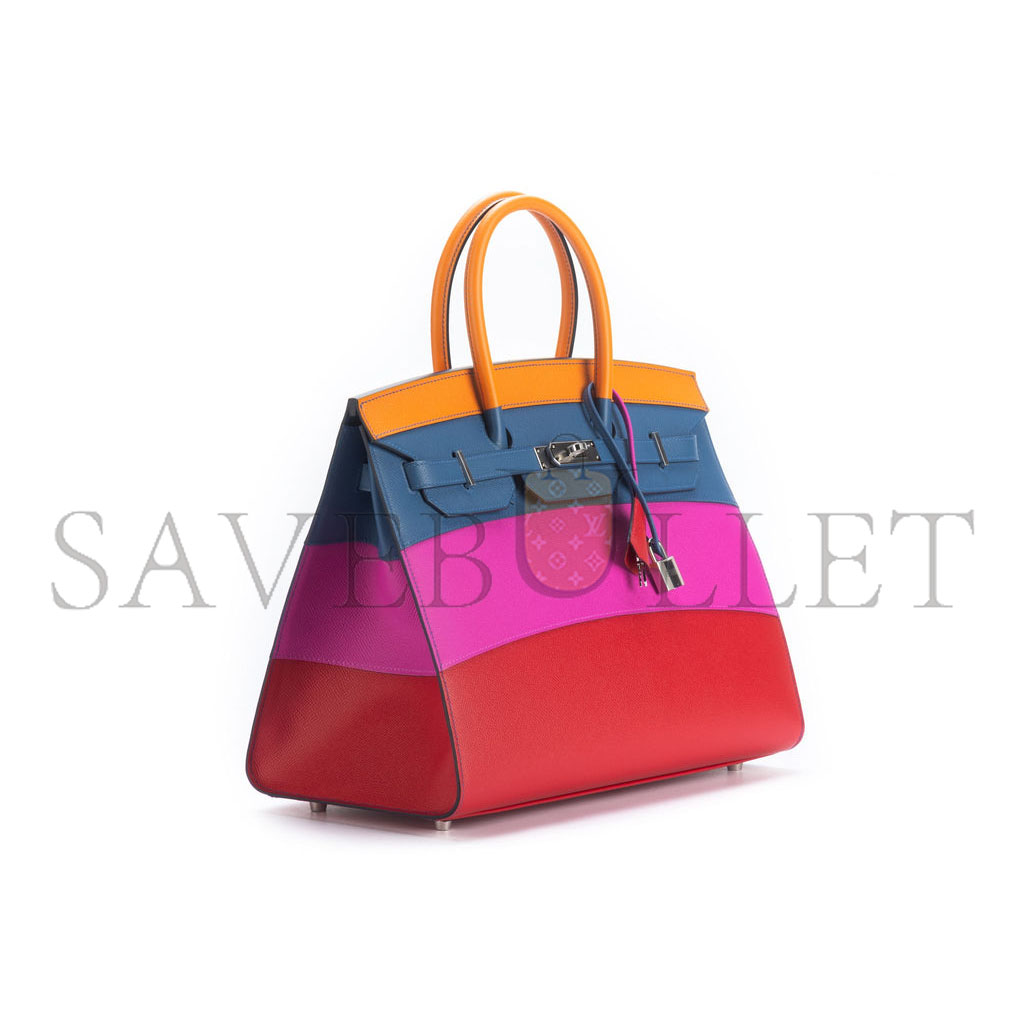 H**mes birkin 35 epsom leather rainbow bag silver buckle h028326ck02 (35*28*18cm)